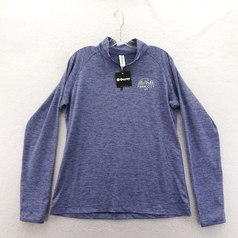 Ouray Pullover Women Medium‎ Park City UT Blue Space Dye Quarter Zip Polyester